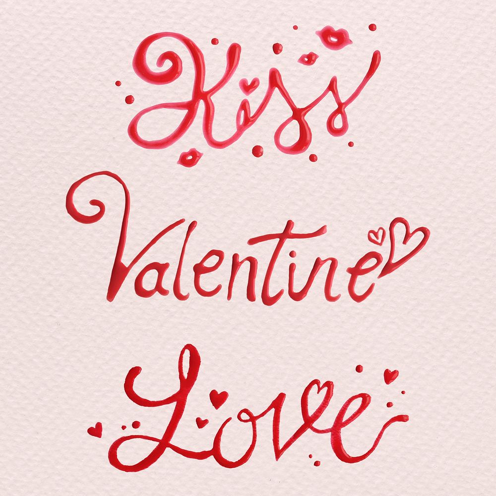 Red valentines love oil paint typography set