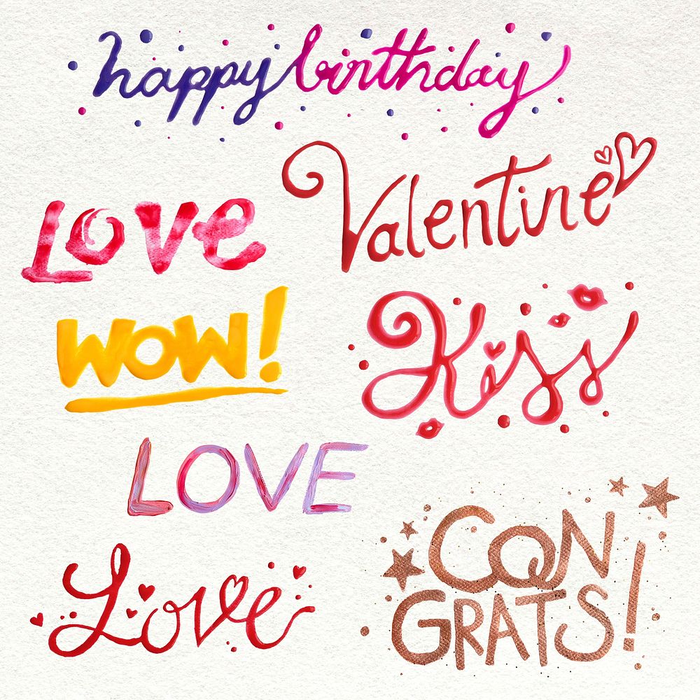 Colorful greeting oil paint typography set on a beige background