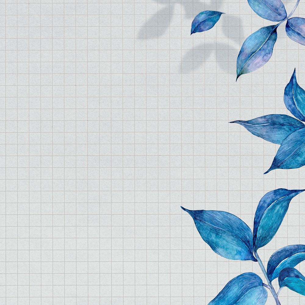 Blue leaf patterned border watercolor background