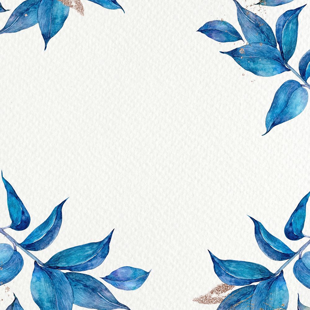Blue botanical leaf frame in watercolor