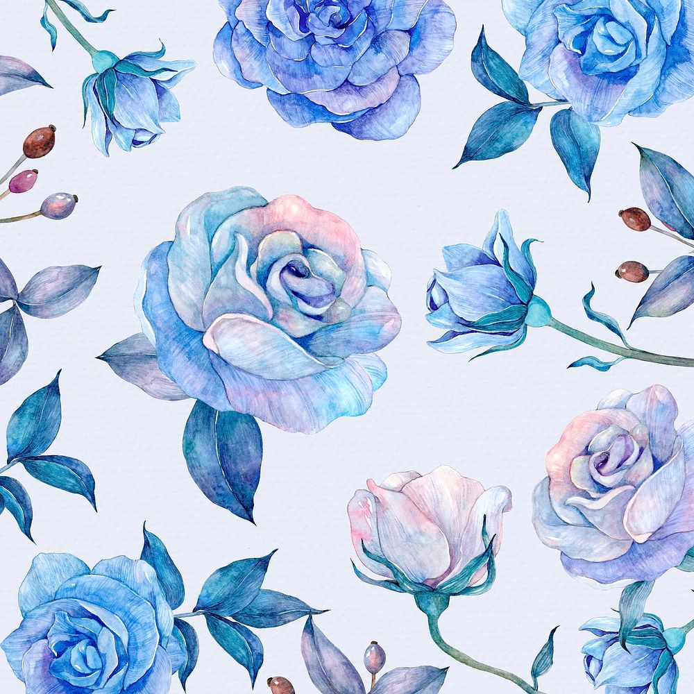 Blue watercolor rose patterned background design