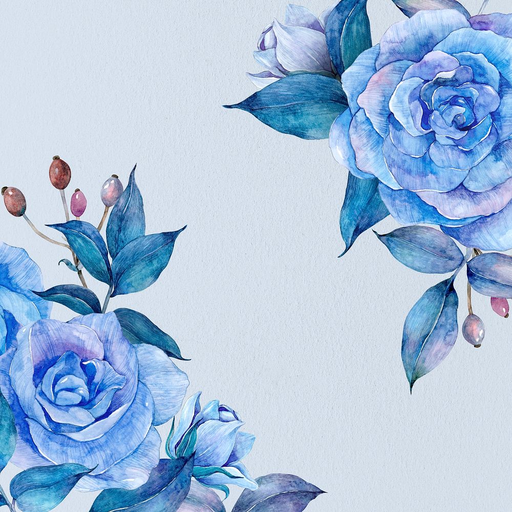 Hand drawn blue rose frame illustration 