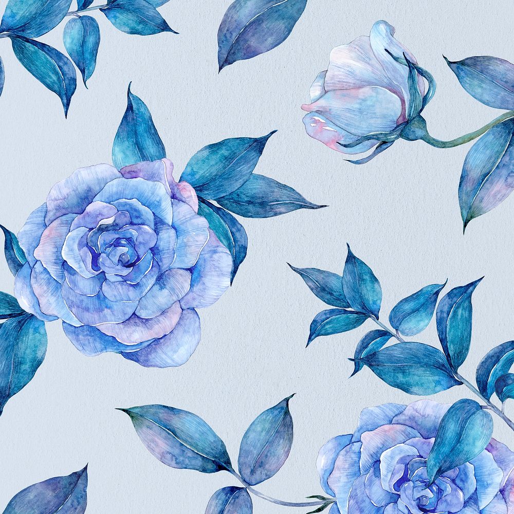 Blue watercolor rose flower pattern design