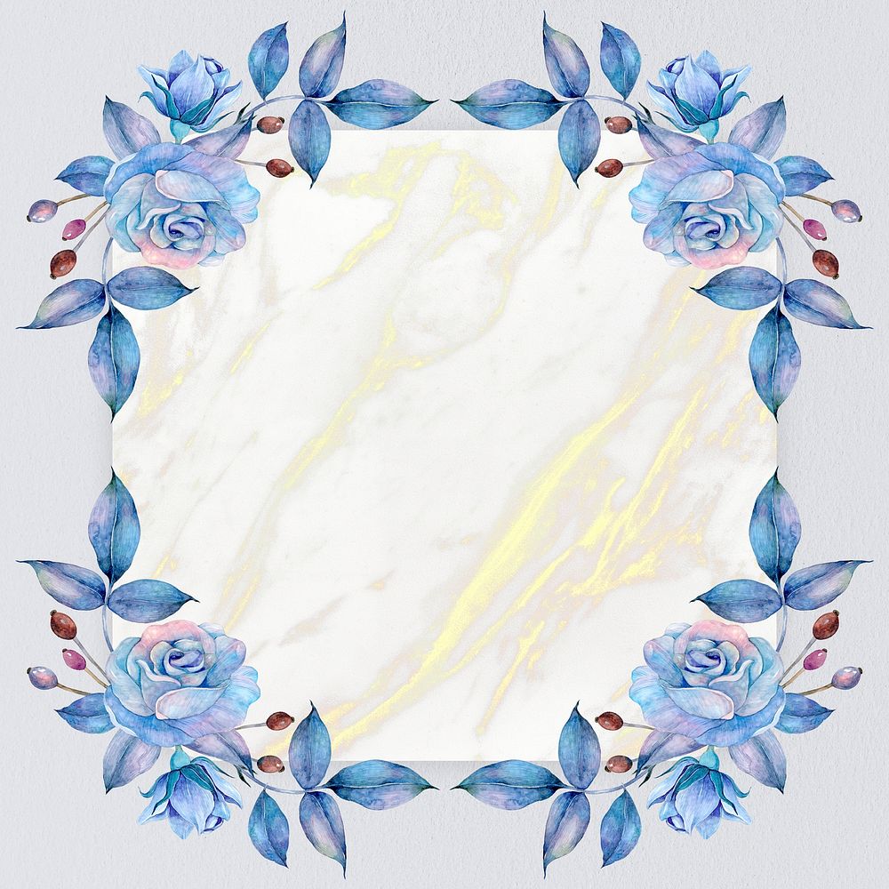Blue floral and marble frame in gold