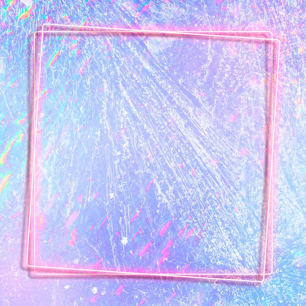 Pink neon holographic frame psd plastic surface background