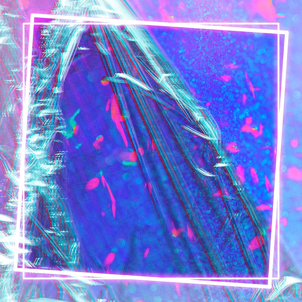 Glowing frame psd blue glitch holographic 