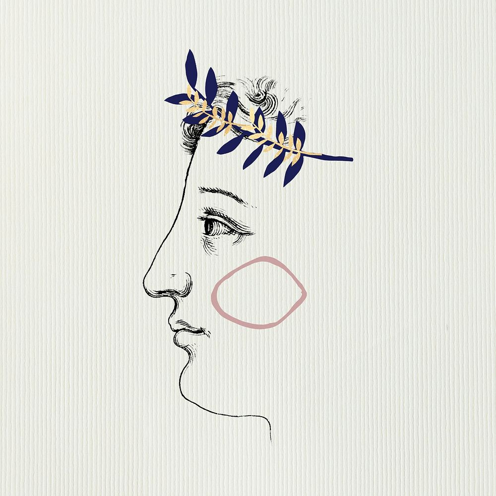Human face with wreath vintage illustration