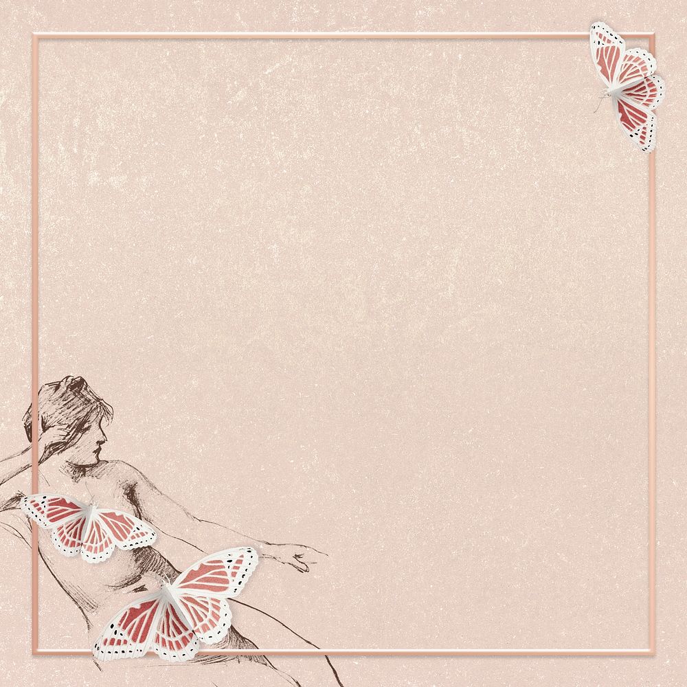 Psd female nude with butterflies frame