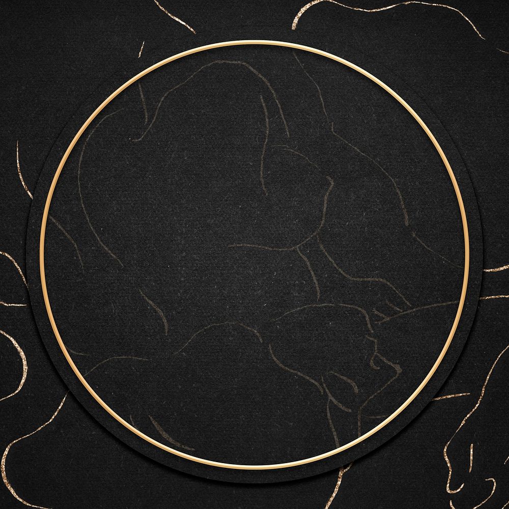 Round gold frame on black abstract background