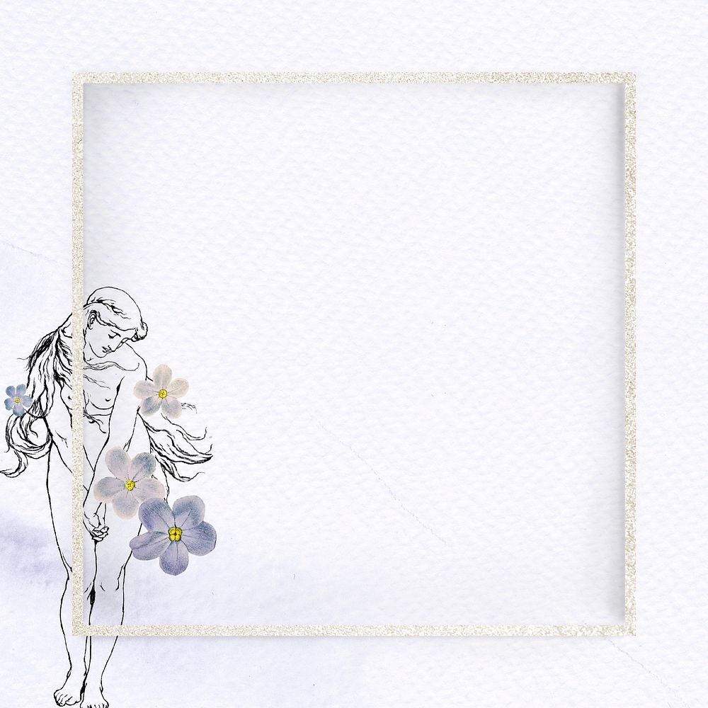 Naked woman with flowers psd frame