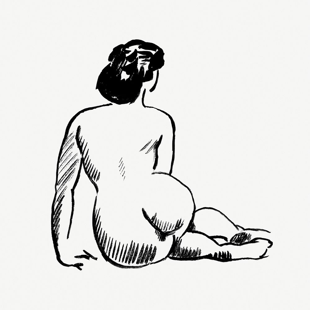 Back view nude lady drawing psd