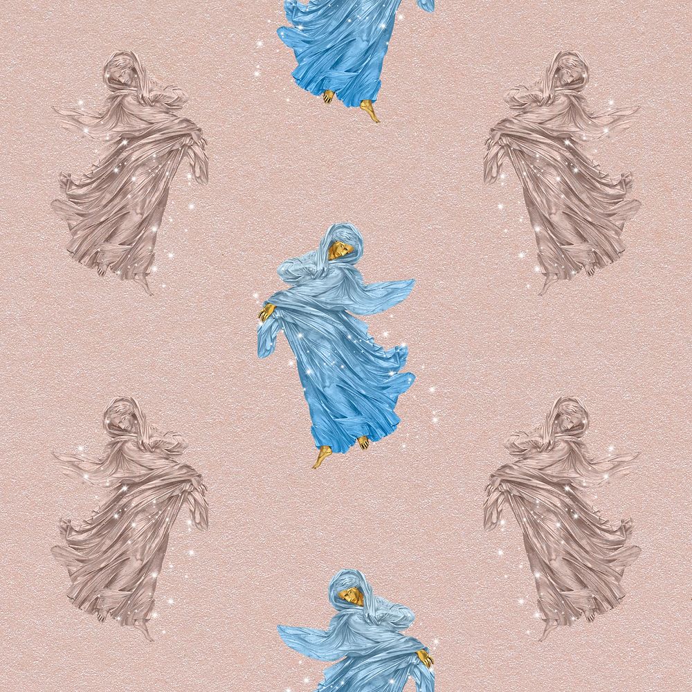 Blue beige nude lady pattern background