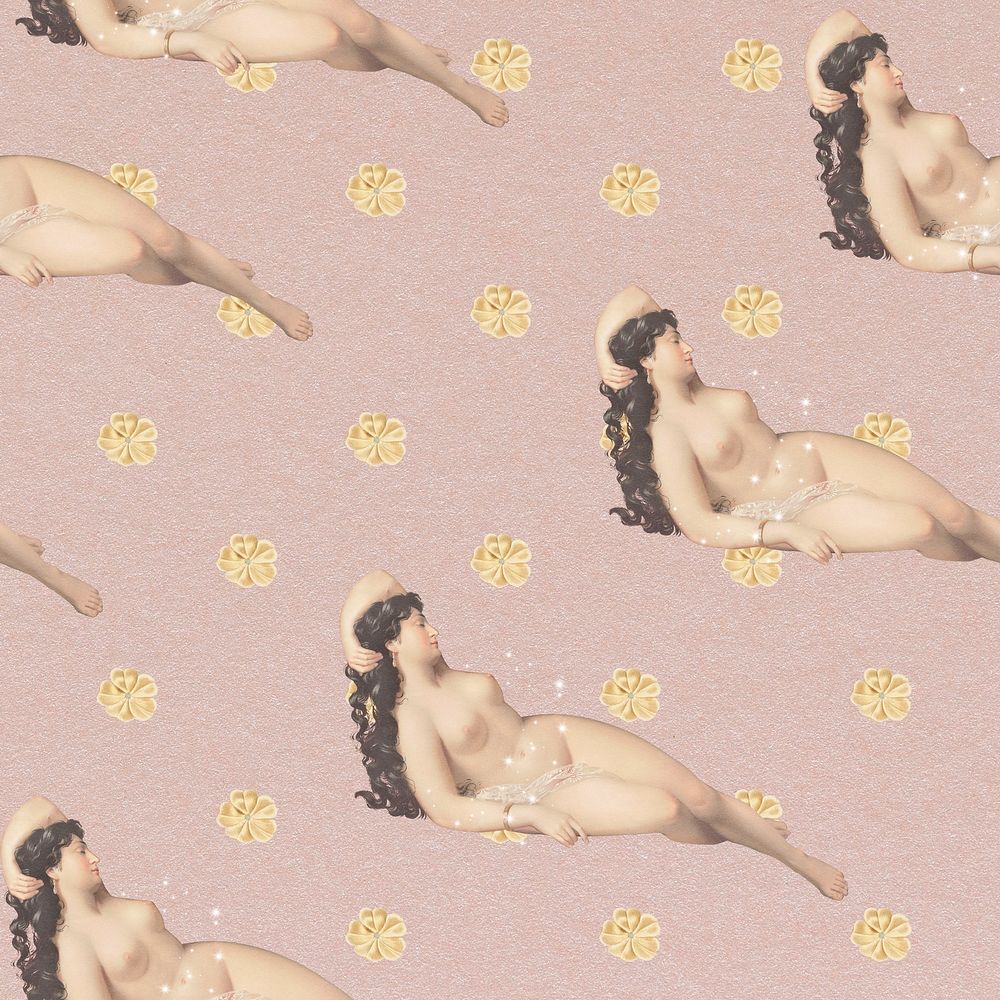 Woman psd nude art flower seamless pattern background