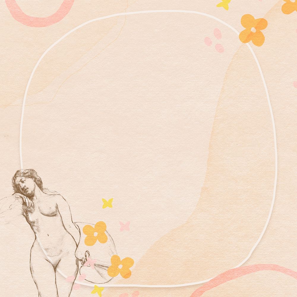 Vintage nude woman drawing psd frame