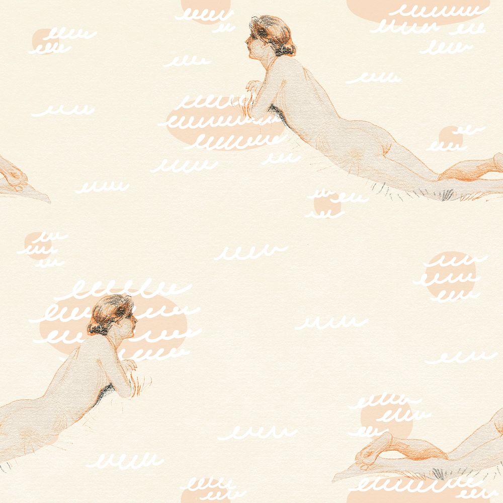 Vintage lying female nude psd background