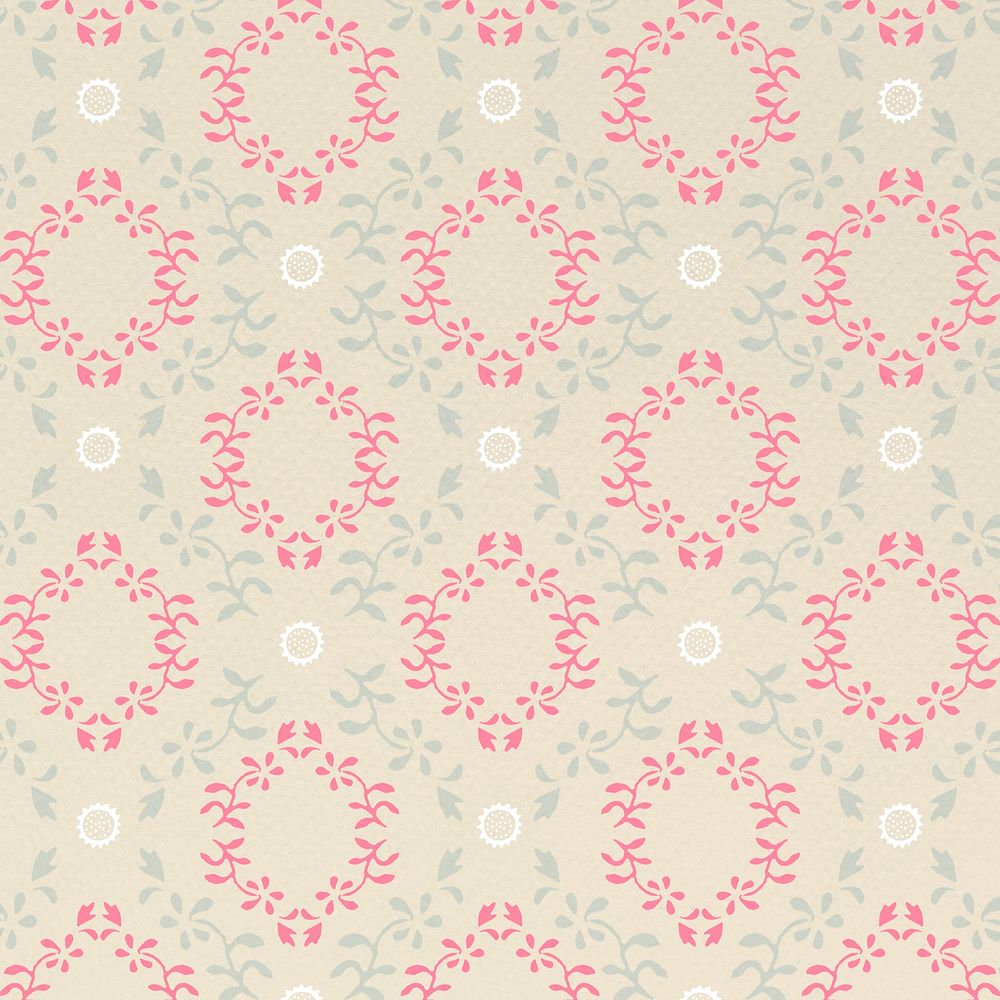 Vintage floral ornament seamless pattern pink background