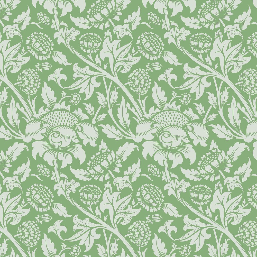Vintage green floral ornament seamless pattern background vector