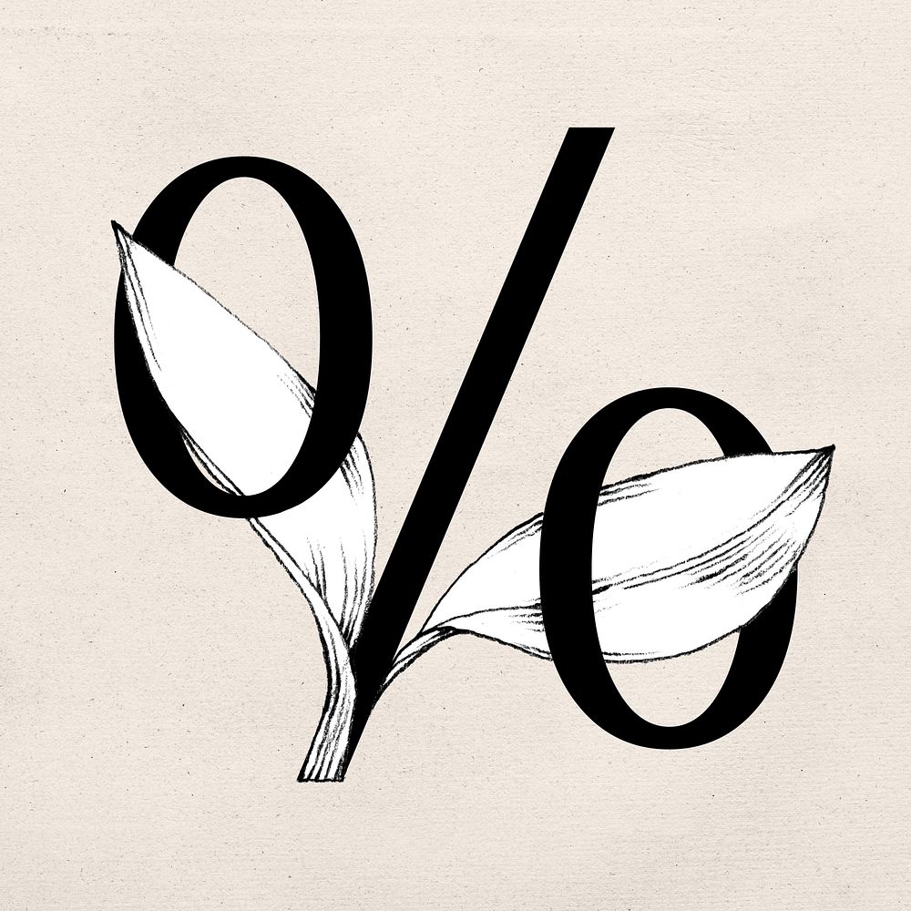 Percentage symbol botanical vintage typography