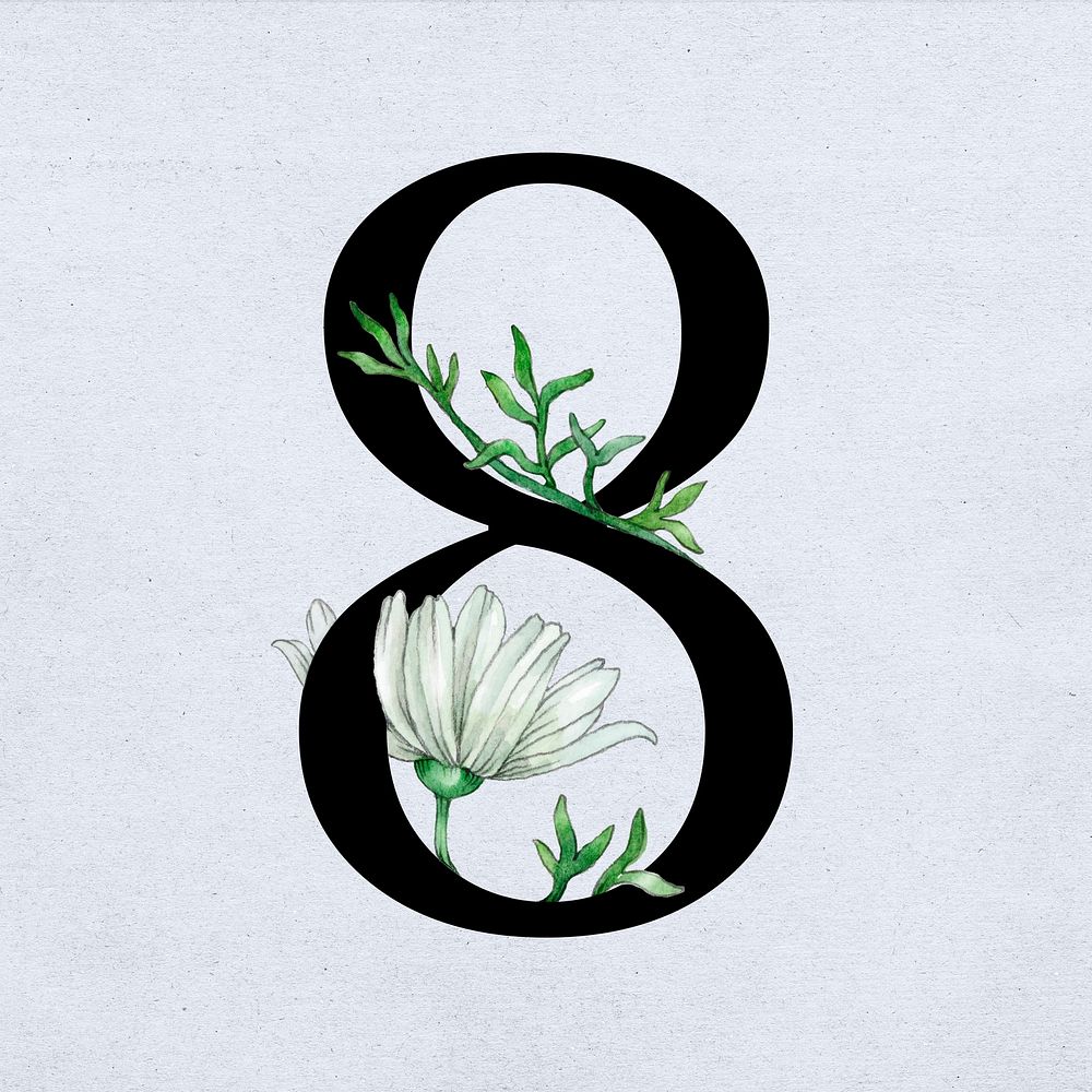 Psd number eight font floral decorated typography