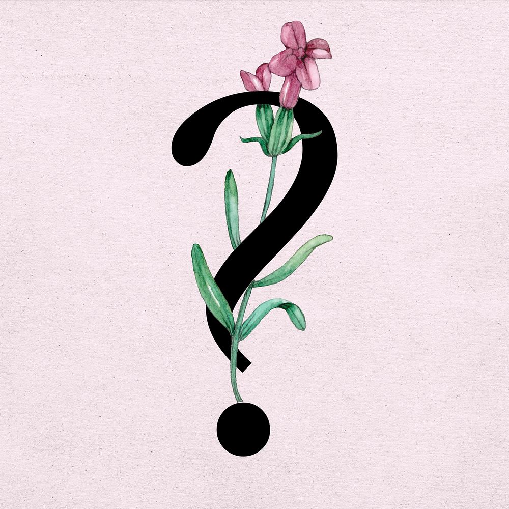 Question mark symbol floral decorated typography
