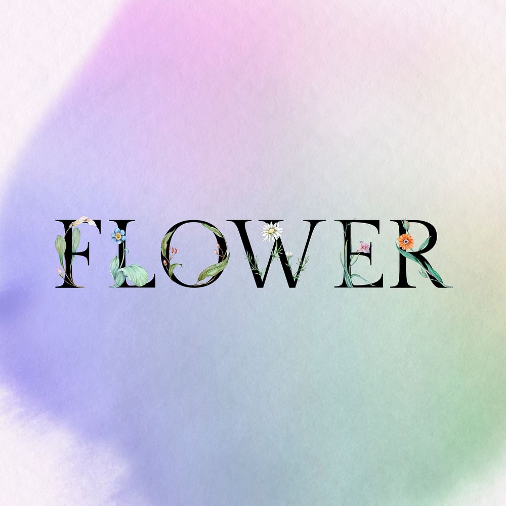 Psd flower word floral font decorated typography