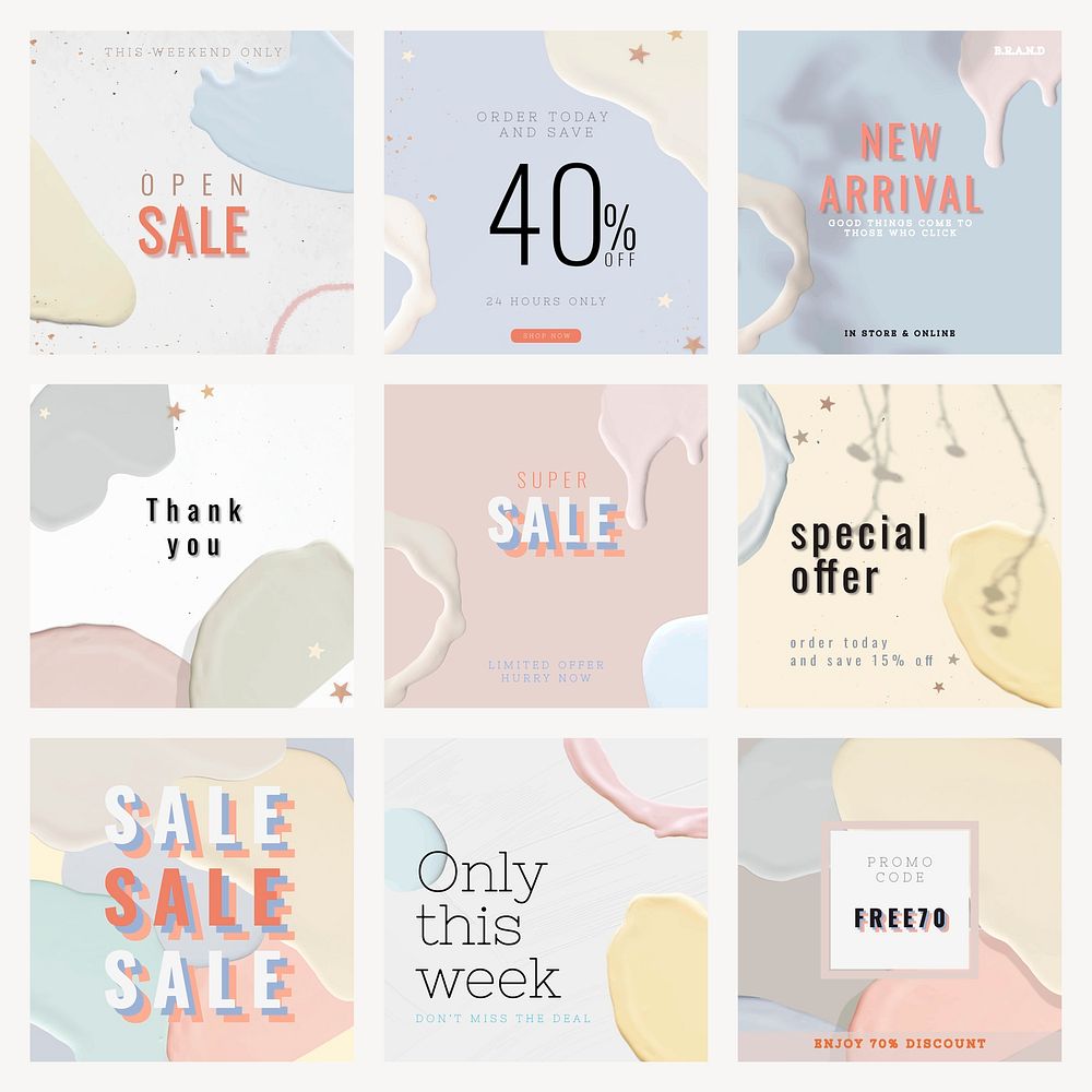 Instagram sale ad template vector abstract style set