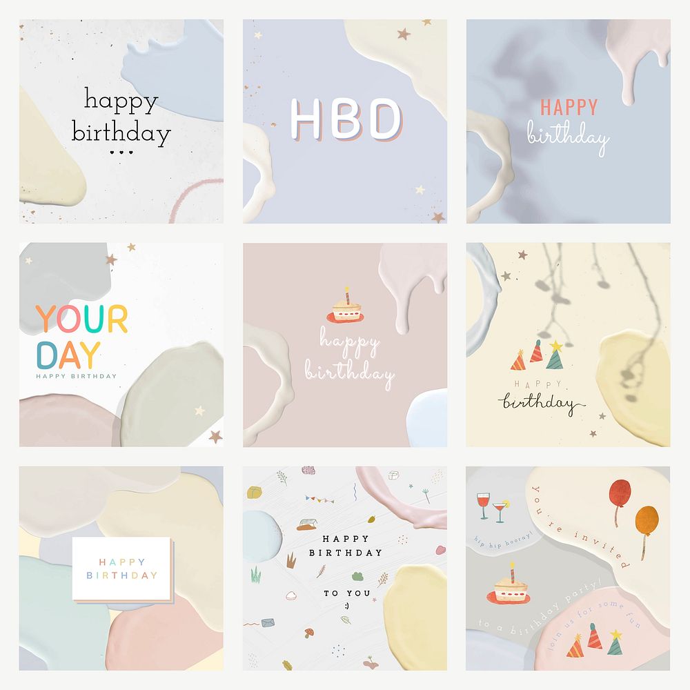 Instagram post template vector with birthday wishes set