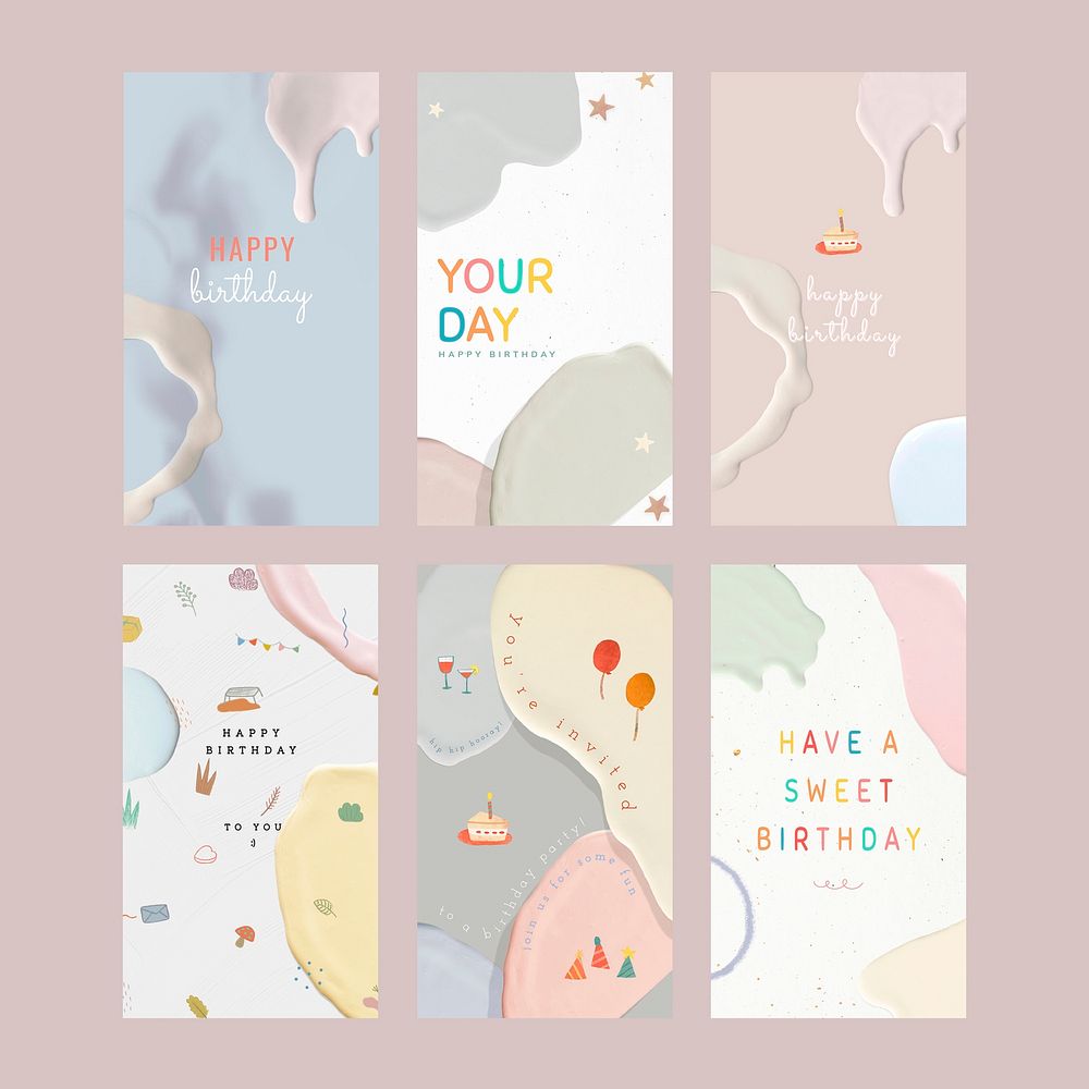 Vector happy birthday pastel template collection