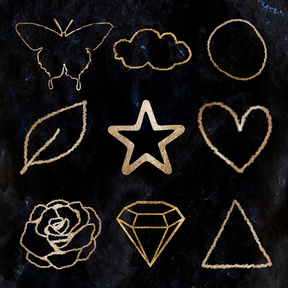 Psd gold outline icon set