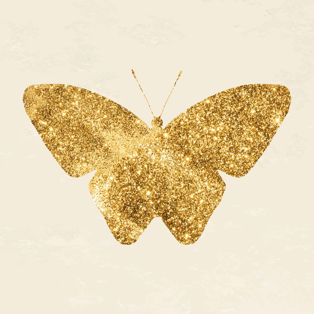 Sparkly gold butterfly icon vector