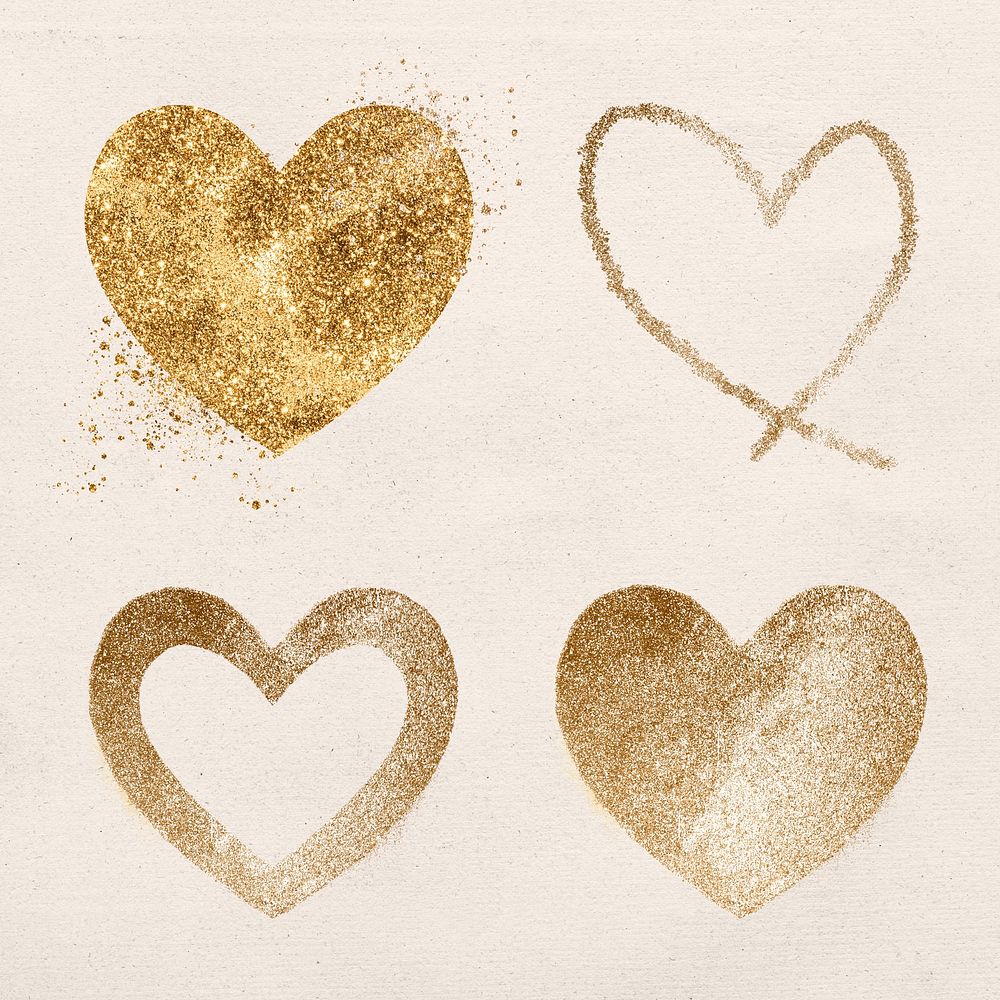 Gold glitter psd heart symbol collection