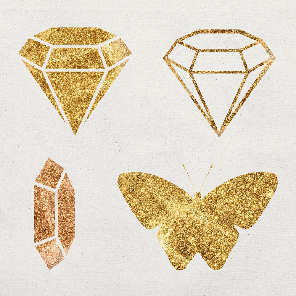Golden diamond and butterfly psd sign set