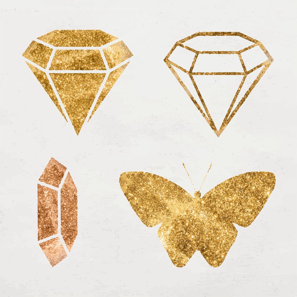 Glittery gold diamond icon vector set
