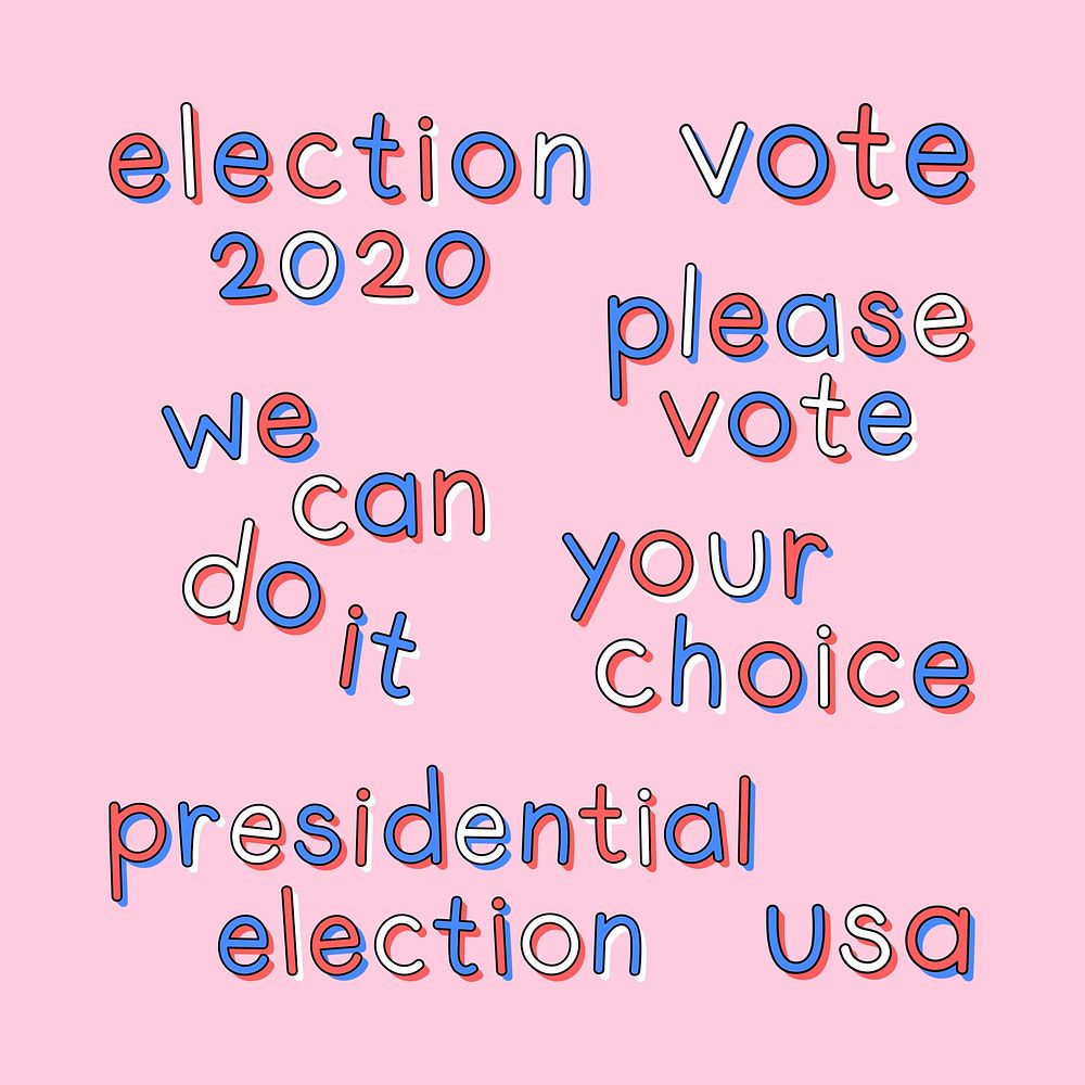 US election 2020 doodle psd typography set