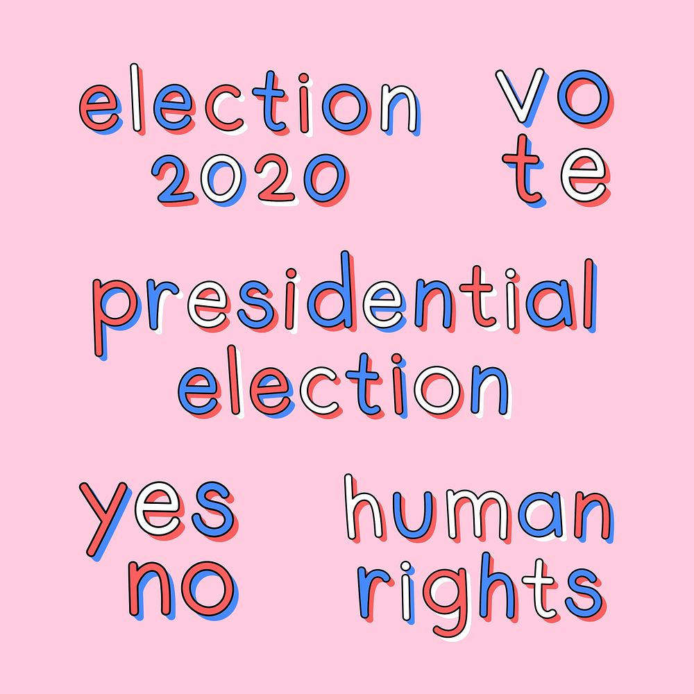 Election 2020 doodle words psd typography set