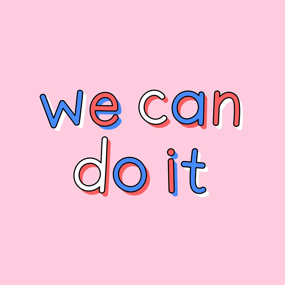 Doodle we can do it psd text typography on pink