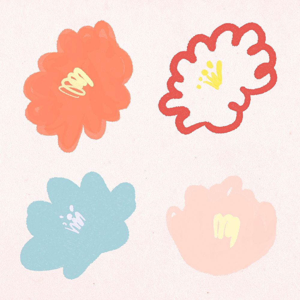 Blooming flower psd floral illustration set