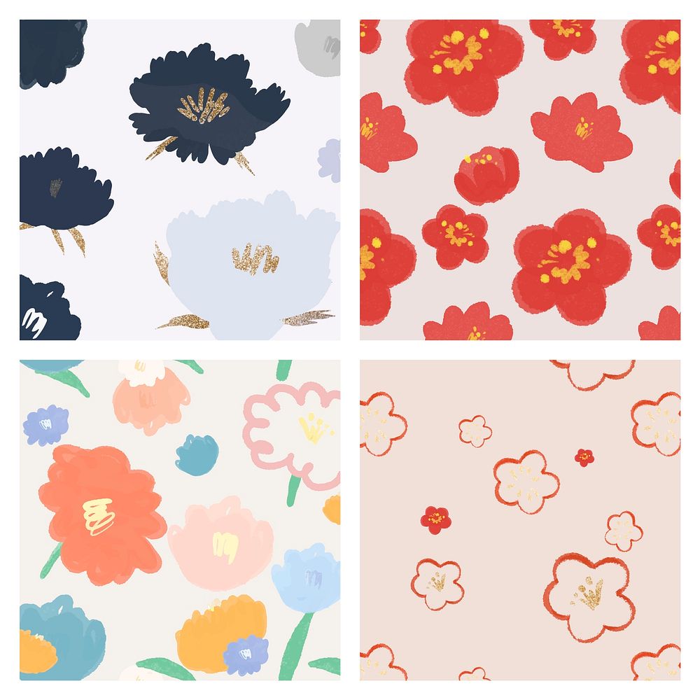 Floral pattern background vector hand drawn set