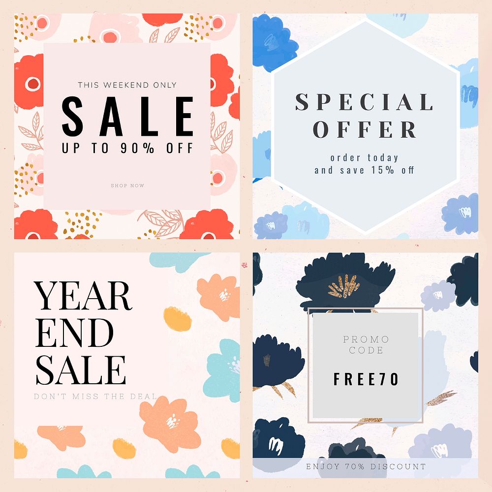 Sale promotion floral template vector set