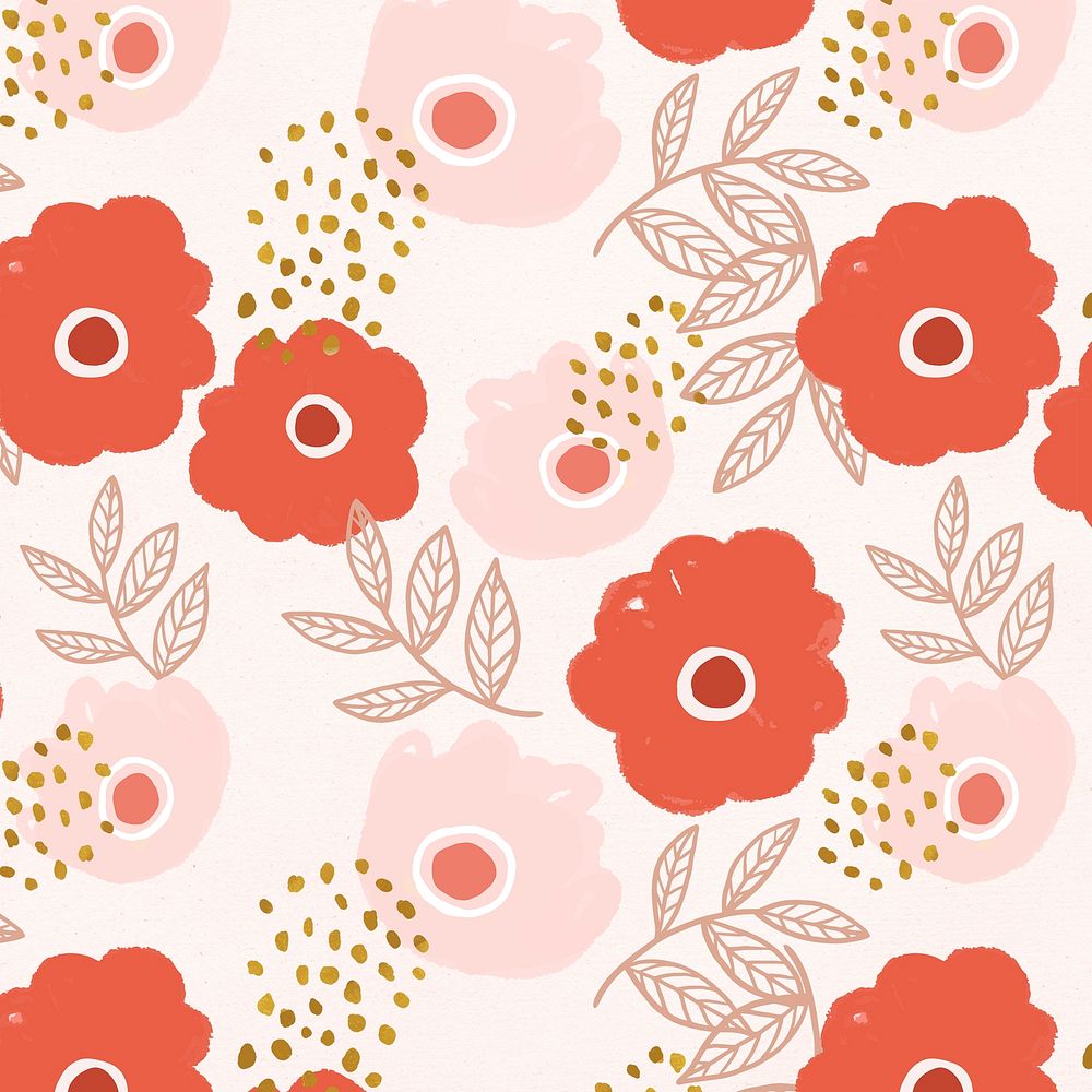 Red and pink doodle flower pattern background