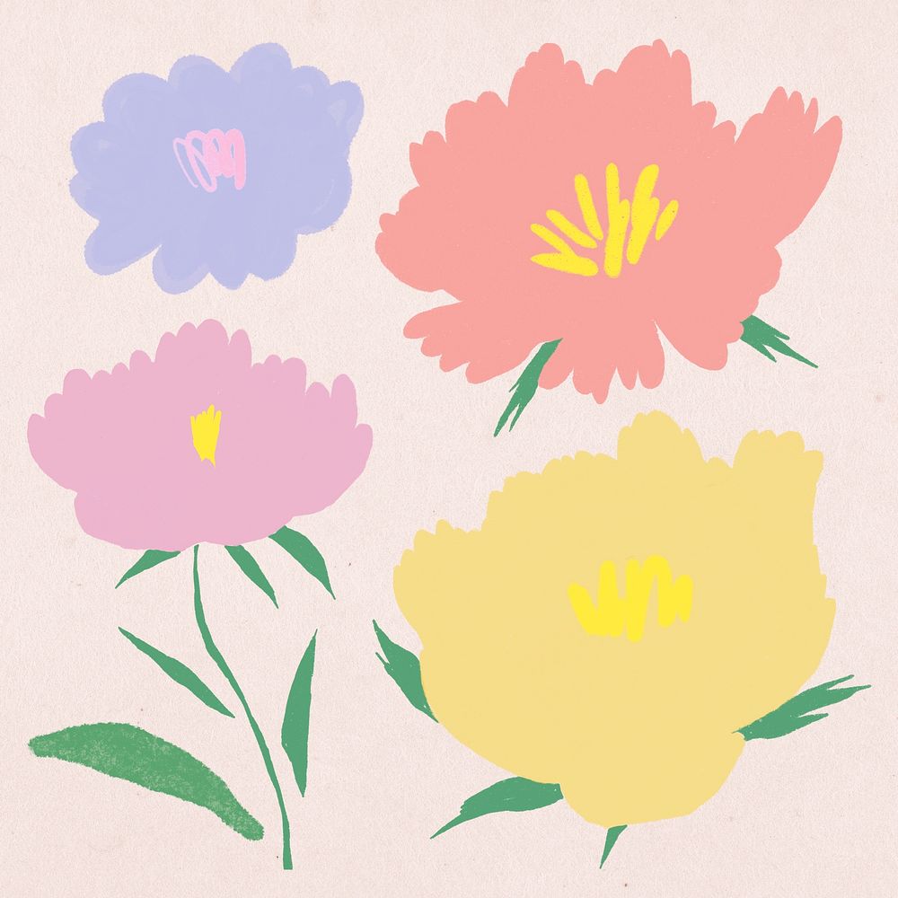 Cute pastel colored flower psd botanical illustration