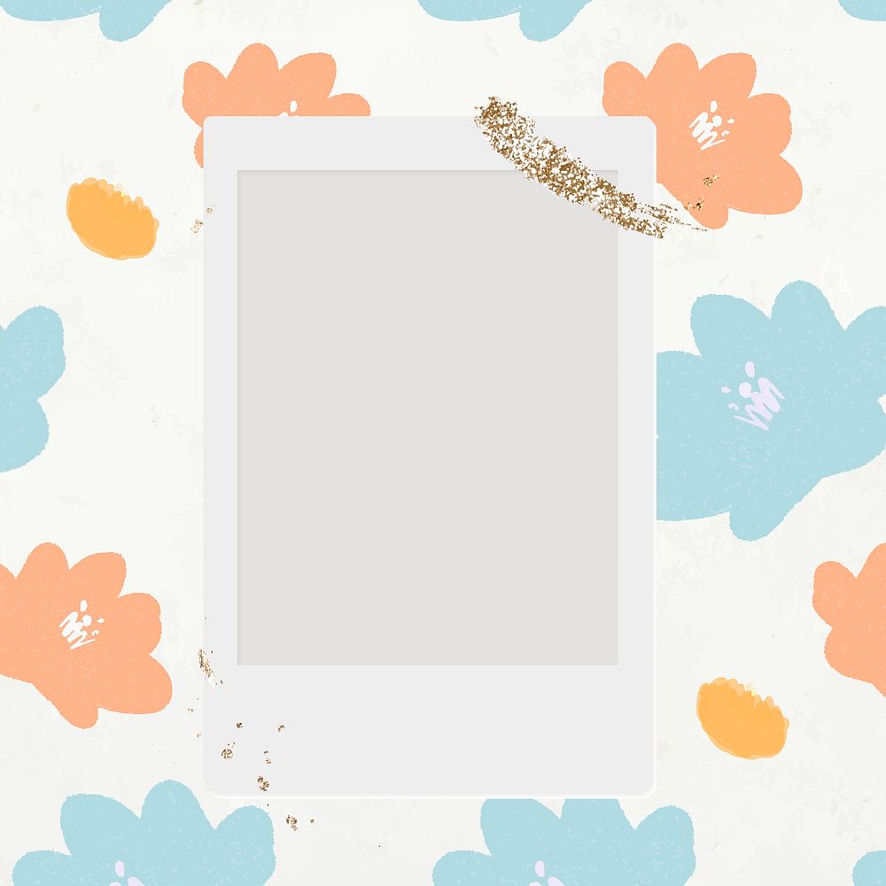 Instant camera frame psd flower doodle floral background