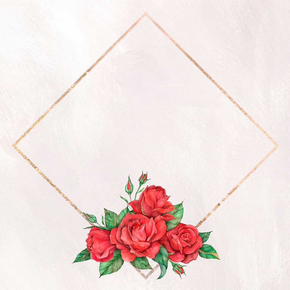 Gold frame psd red rose flower