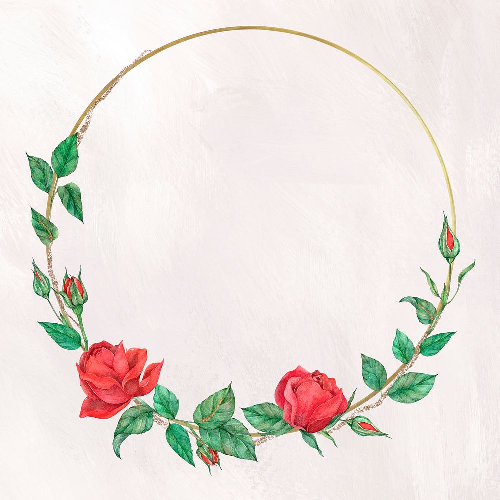 Red rose psd gold frame