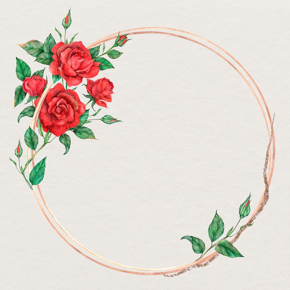 Blooming red rose psd gold frame