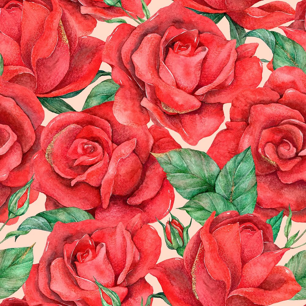 Blooming red rose psd seamless pattern background