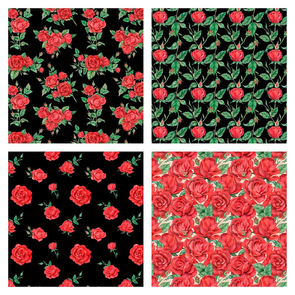Red rose seamless pattern background vector set