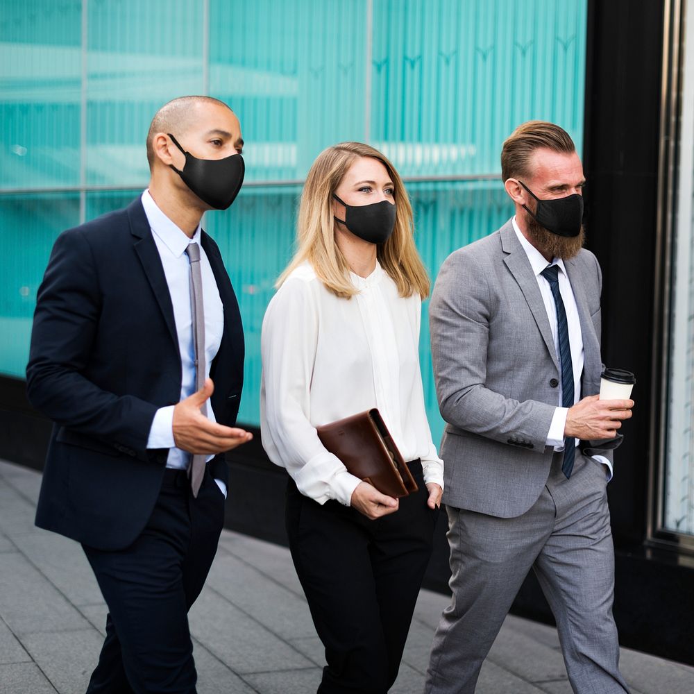 New normal, business people in face masks
