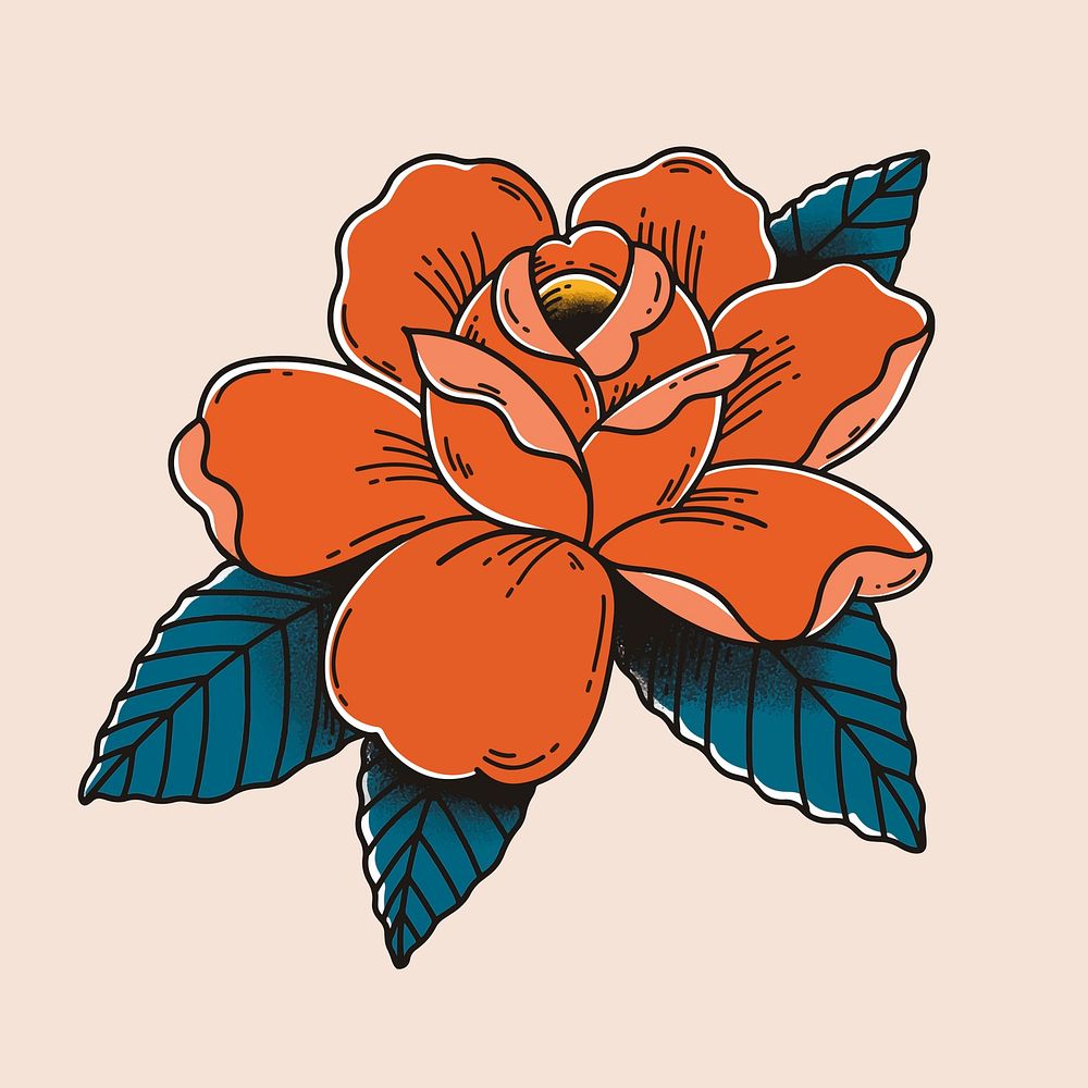 Colorful retro rose tattoo vector design with pastel background 