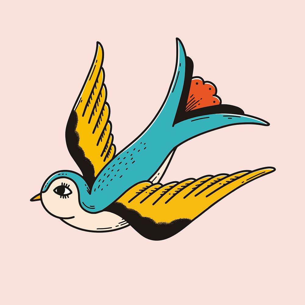 Colorful flying bird psd tattoo element 